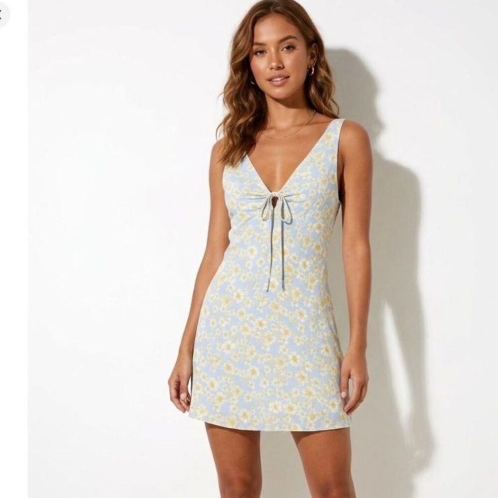 Sophie Rue Daisy Print V-Neck Tie Front Mini Dress XL Bias Cut Daisy Coquette